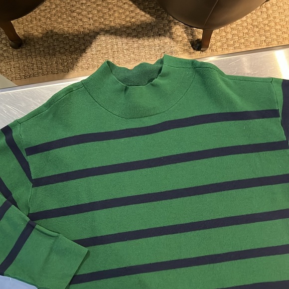 Maeve by Anthropologie L Green with Navy Strip Mock Neck Sweater - Picture 4 of 4